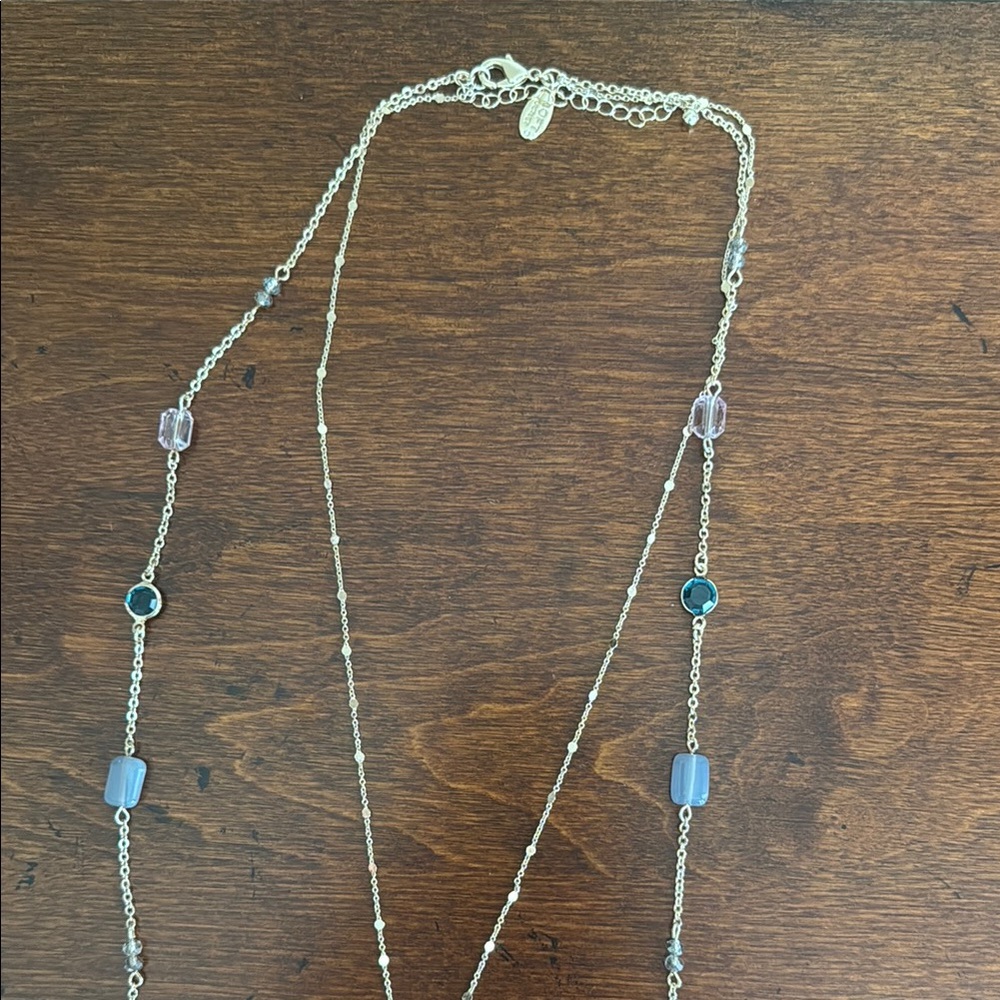LOFT Outlet Women's Fashion Jewelry Gold and Blue Stone Necklace NWOT Never Worn - Picture 2 of 11